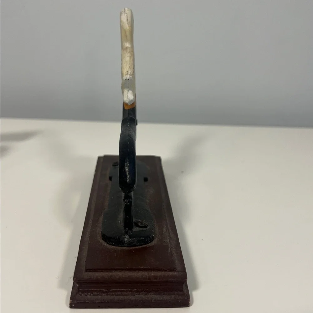 Vintage Cream Duck‎ Cast Iron Holiday Nut Cracker with Wood Base Country Home